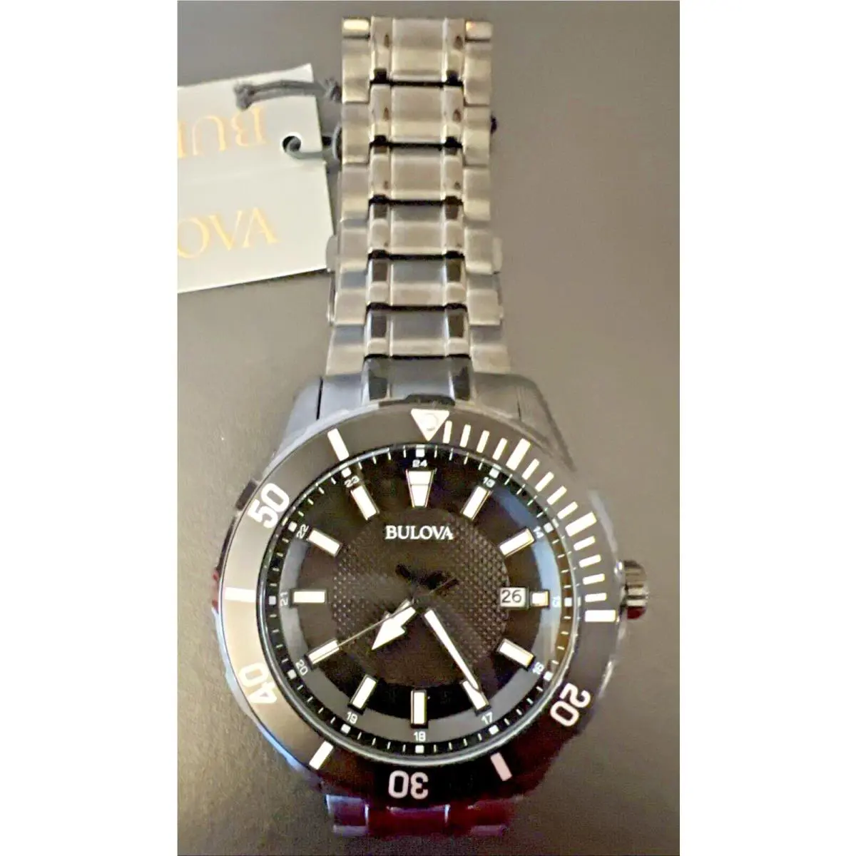 Bulova® Men`s 43mm Classic Black S/s Dive Wristwatch 98B361 Date Watch