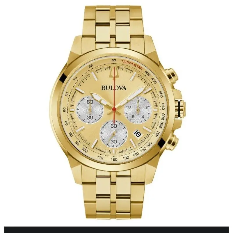 Bulova Men`s Chronograph Date Window Gold Tone Quartz Watch 45MM 97B217