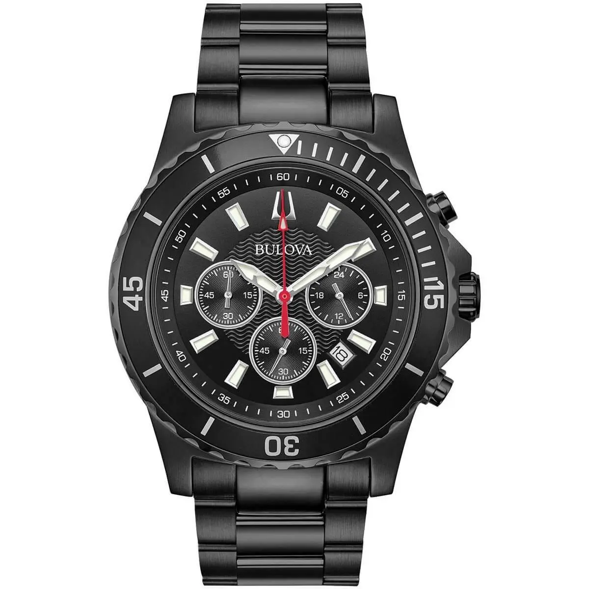 Bulova Men`s Watch Chronograph Black IP Stainless Steel Bracelet 98B337 - Dial: Black, Band: Black