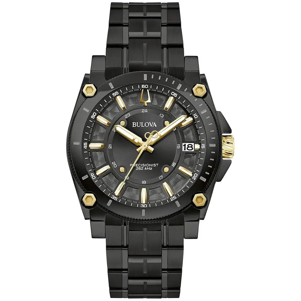 Bulova Men`s Precisionist Icon Black Dial Quartz 40mm Watch 98B408 - Dial: Black, Band: Black, Bezel: Black