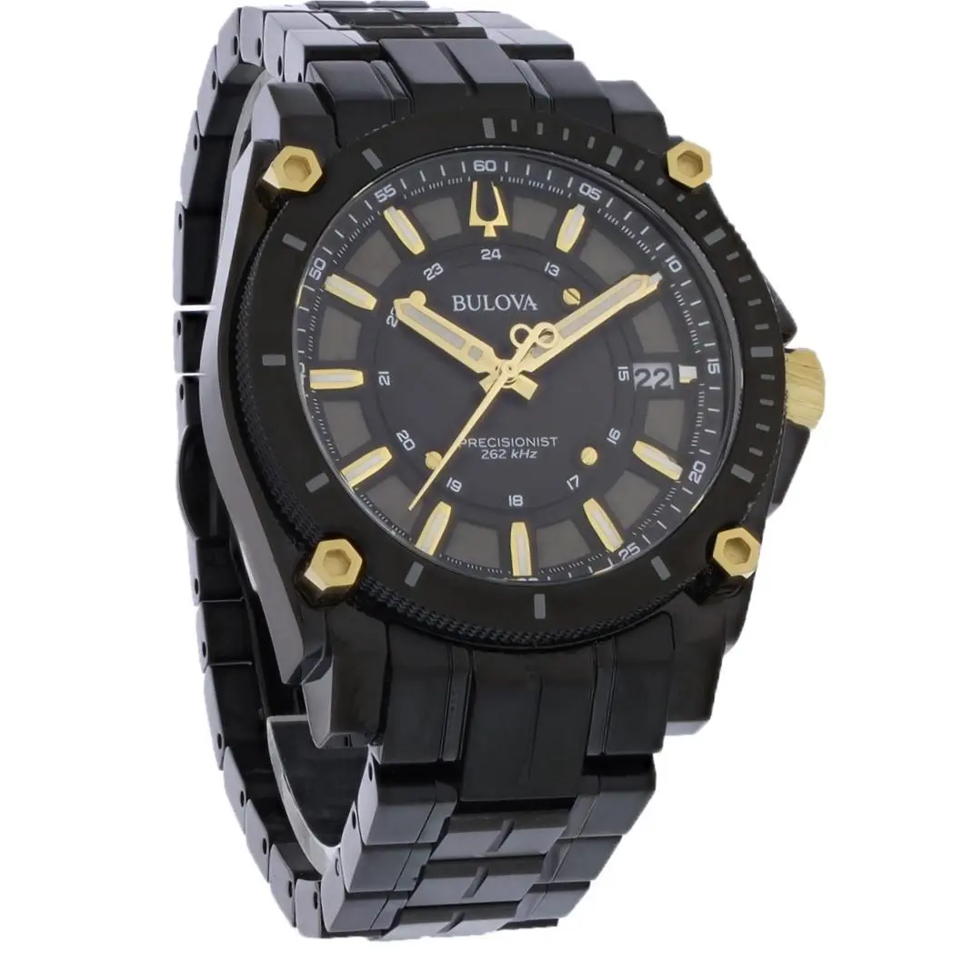 Bulova Precisionist Men`s Black Ion Pvd Stainless Quartz Watch - 98B408 - Face: Black, Dial: Black, Band: Black