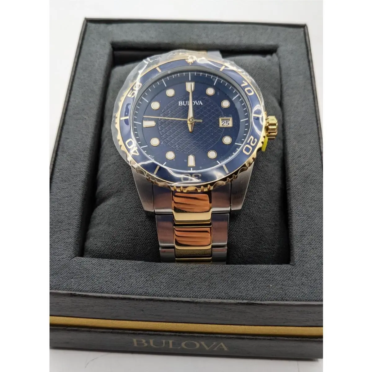 Classic Two-tone Stainless Steel 3-Hand Date Calendar Quartz Blue Dial by Bulova