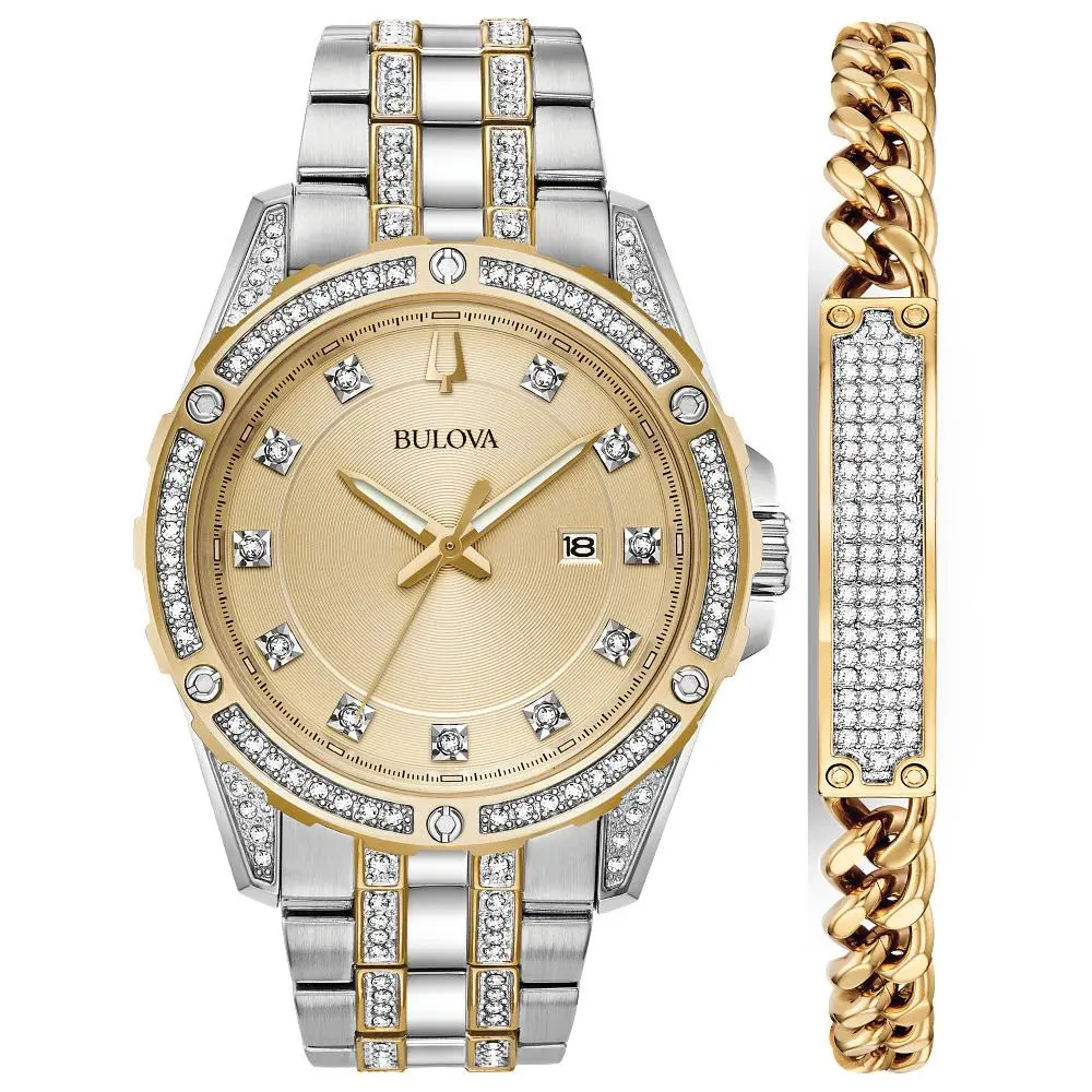 Bulova Crystal Set Mens Watch Bracelet 98K106
