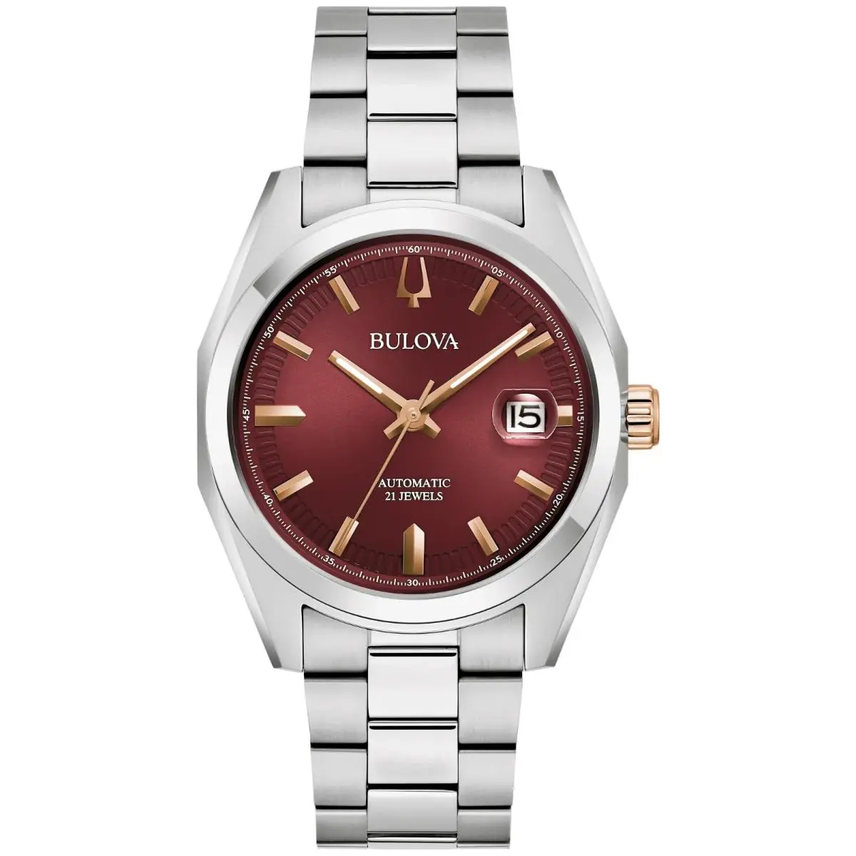 Bulova Surveyor Automatic Red Dial Stainless Steel Men`s Watch 98B422