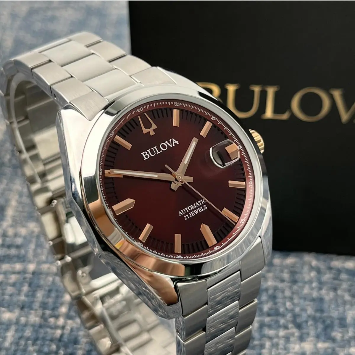 Bulova Surveyor 98B422 Red Dial Stainless Steel Automatic Men`s Watch