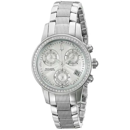 Bulova Accutron 63R136 Women`s Round Analog Diamond Chronograph Date Watch