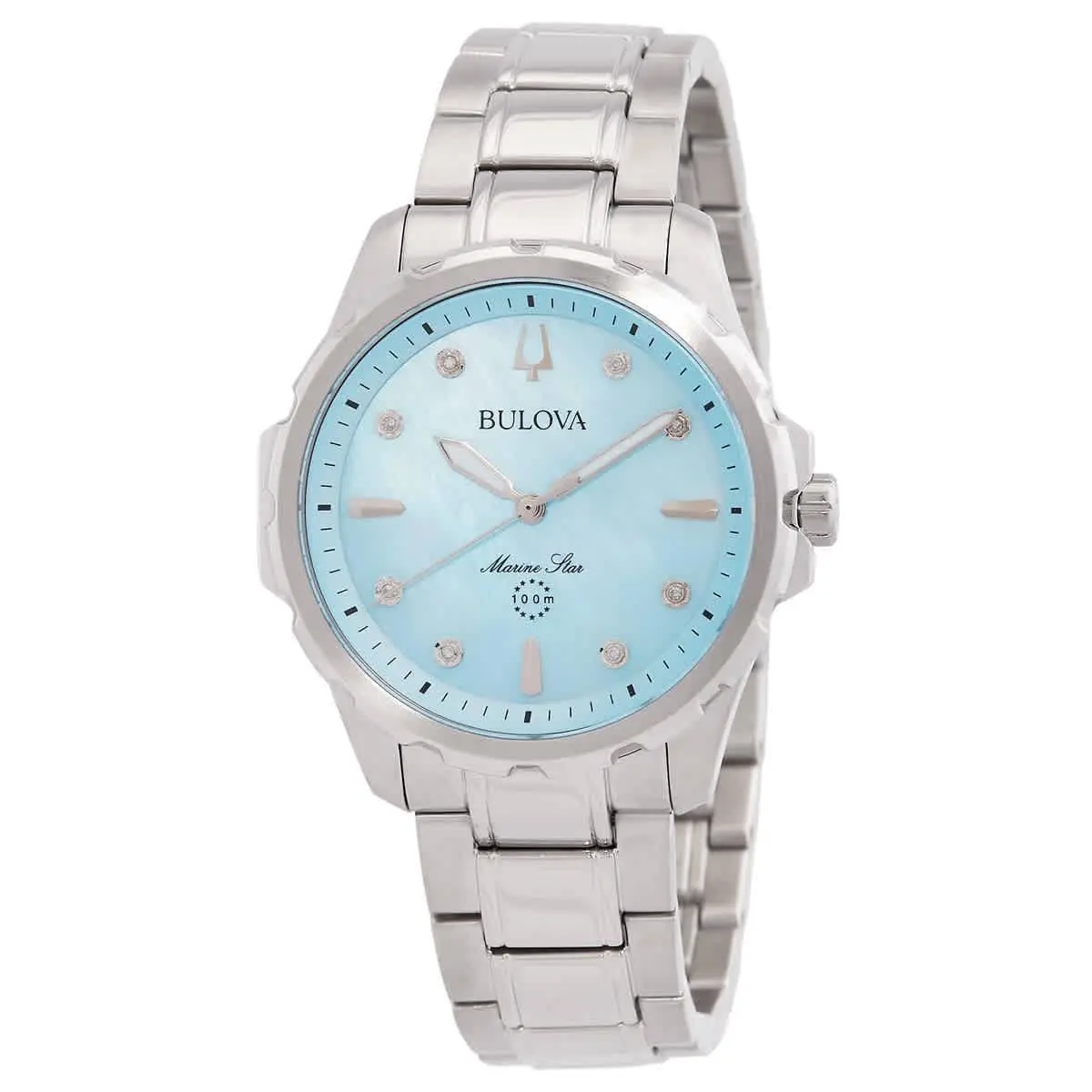Bulova Marine Star Quartz Blue Dial Ladies Watch 96P248 - Dial: Blue, Band: Silver-tone, Bezel: Silver-tone