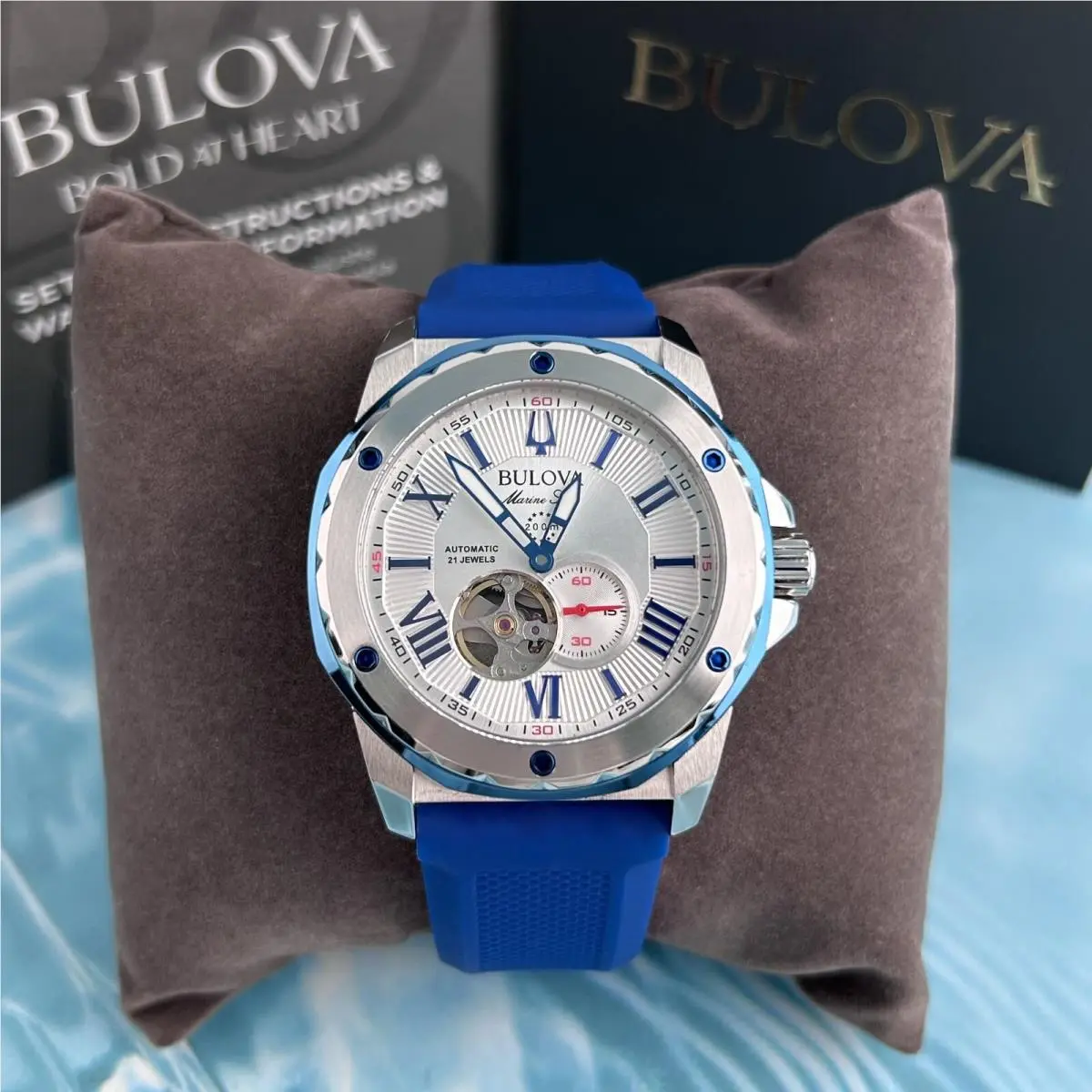 Bulova Marine Star Series A Blue Strap/98A225 Men`s Chronograph Auto Watch 45mm