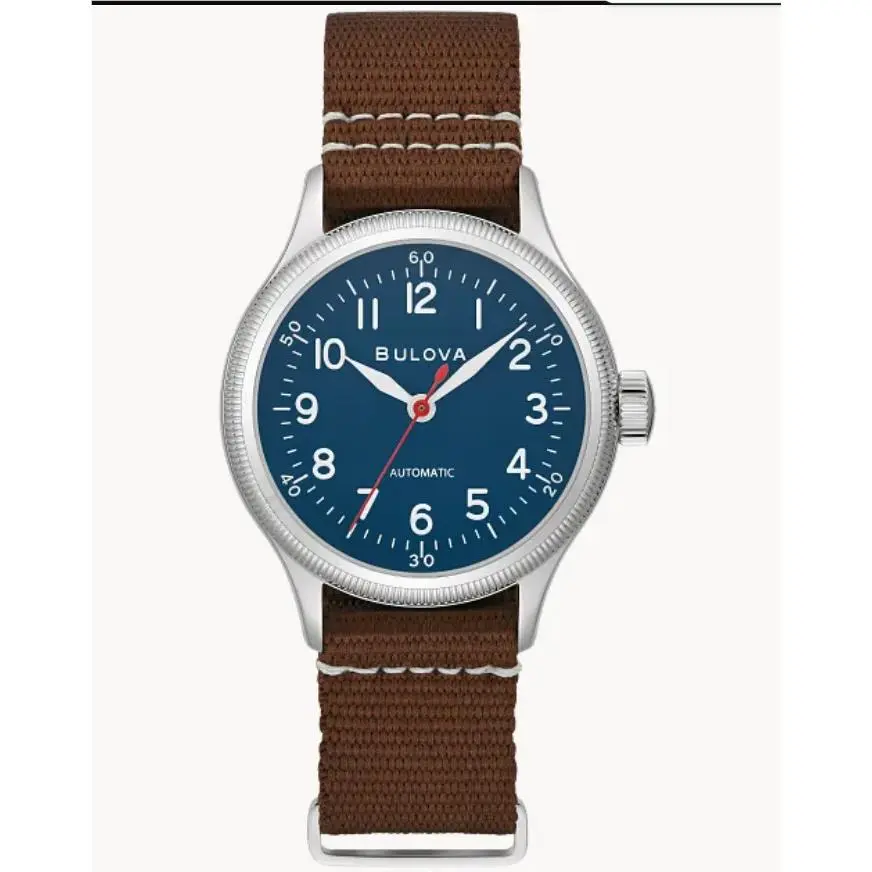 Bulova Hack Blue Dial Brown Strap Men`s Watch 96A282