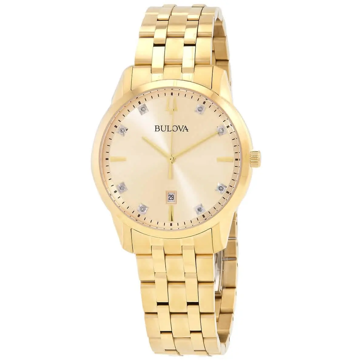 Bulova Sutton Quartz Diamond Champagne Dial Men`s Watch 97D123 - Dial: Champagne, Band: Gold, Bezel: Gold