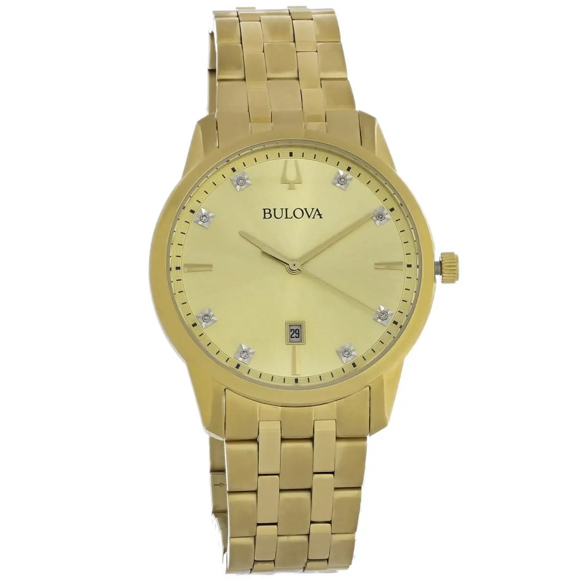 Bulova Sutton Men`s Diamond Gold-tone Plated Stainless Steel Quartz Watch 97D123 - Face: Champagne, Dial: Champagne, Band: Gold