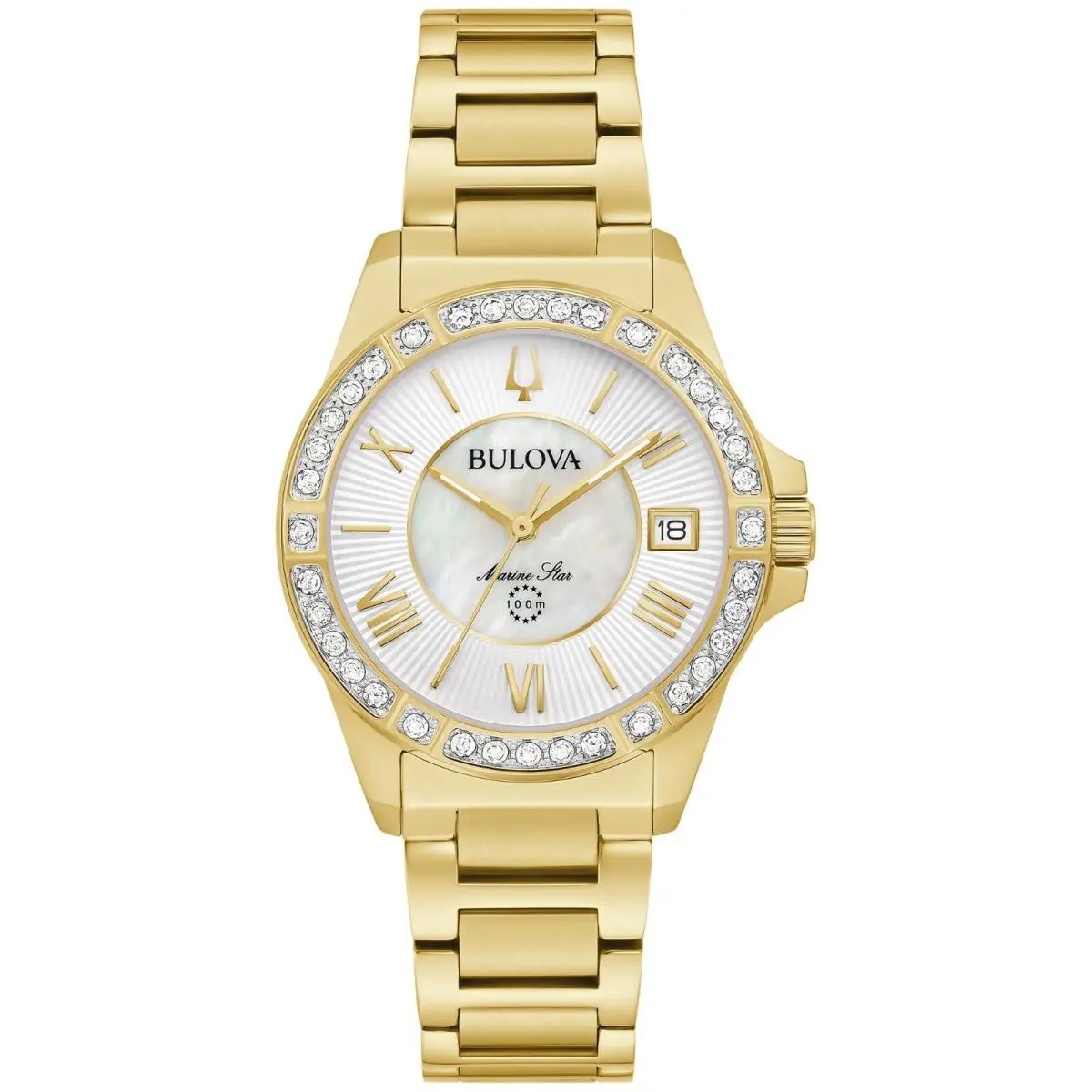 Bulova Marine Star Women`s Quartz Gold-tone Diamond Accent 32MM Watch 98R294
