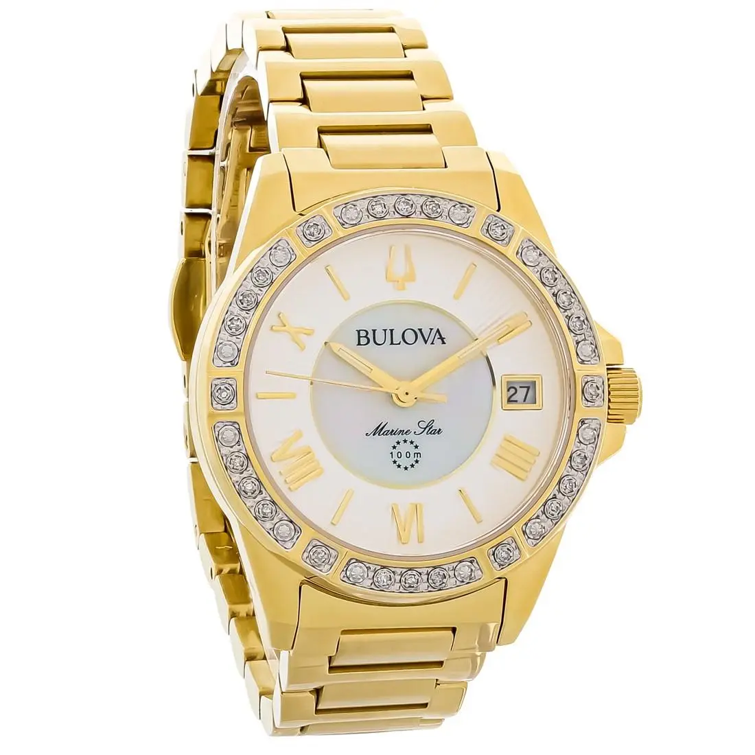 Bulova Marine Star Women`s Gold-tone Diamond Quartz Watch 98R294