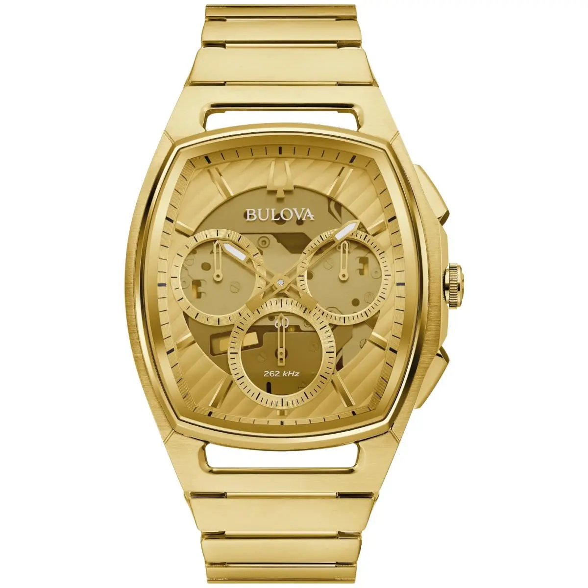 Curv Men`s Chronograph Champagne Dial Gold Tone 262 Khz Watch 97A160 by Bulova
