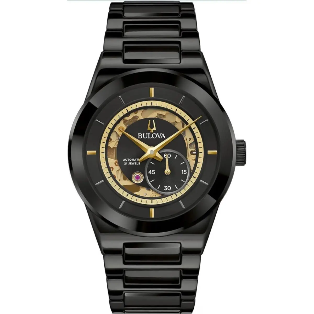 Bulova 98A291 Men`s Modern Millennia Black with Gold Tone Accents Dial - Dial: Black with Gold-Tone Accents, Band: Black