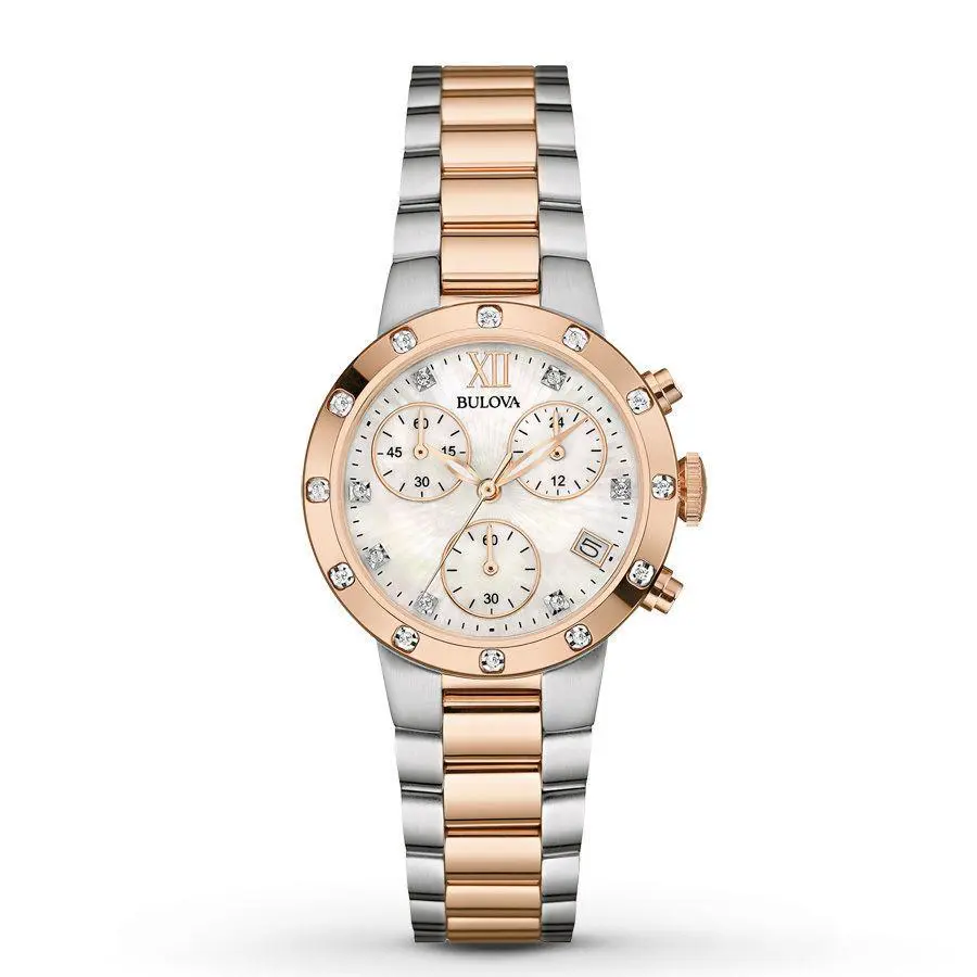 98R210 Maiden Lane Diamond Chronograph Rose Gold Silver Tone Watch by Bulova