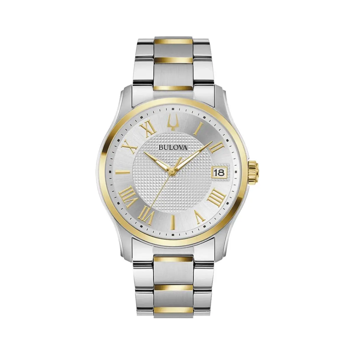 Bulova Wilton Quartz Silver-tone Dial Two-tone Men`s Watch 98B391 - Dial: Silver, Band: Two-tone, Bezel: Gold