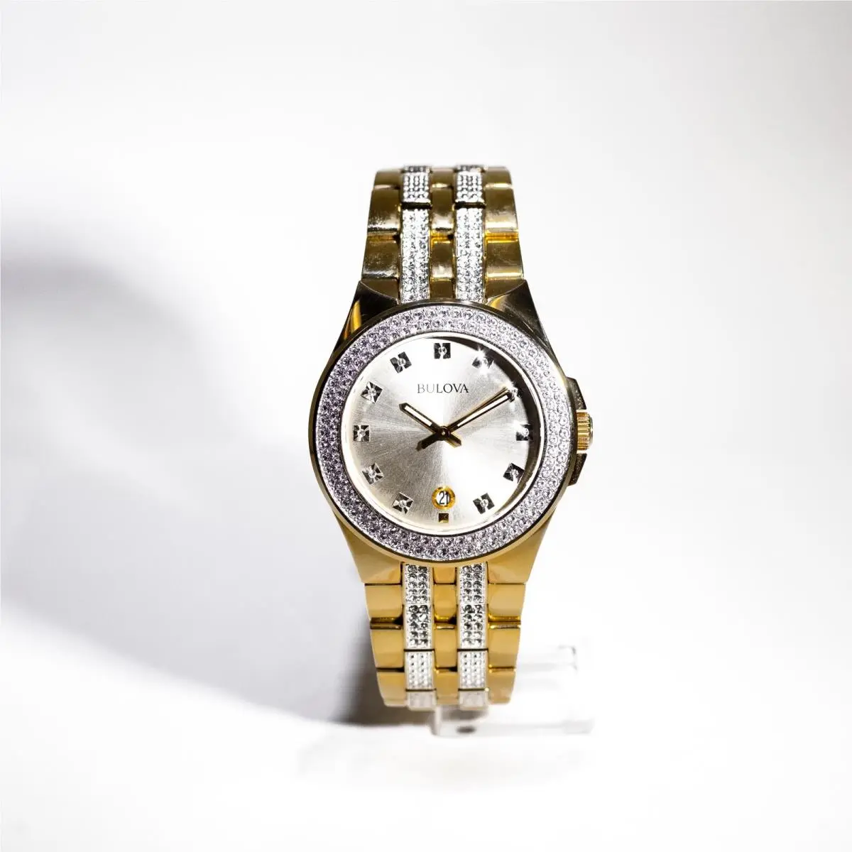 Mens 98B174 Gold Swarovski-crystals Gold-dial 42mm Bulova - Band: Gold