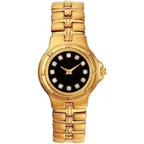 Bulova Ladies Gold Tone Watch Black Dial Quartz Diamond Dial