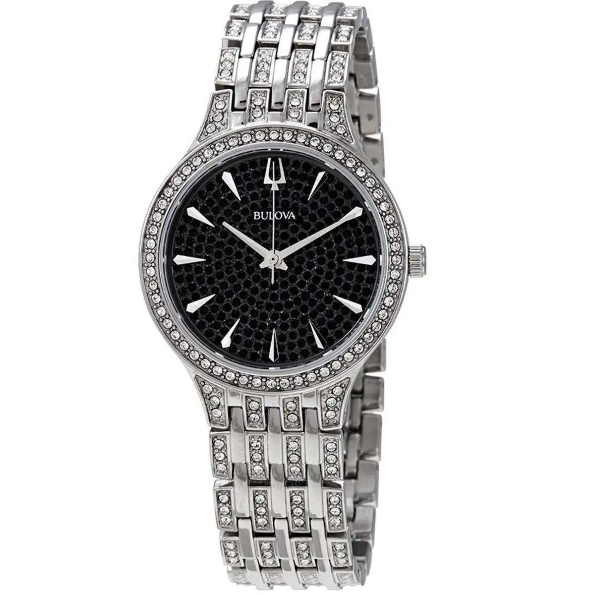 Bulova Women`s Phantom 32mm Quartz Watch 96L273 - Dial: Black, Band: Silver, Other Dial: Black