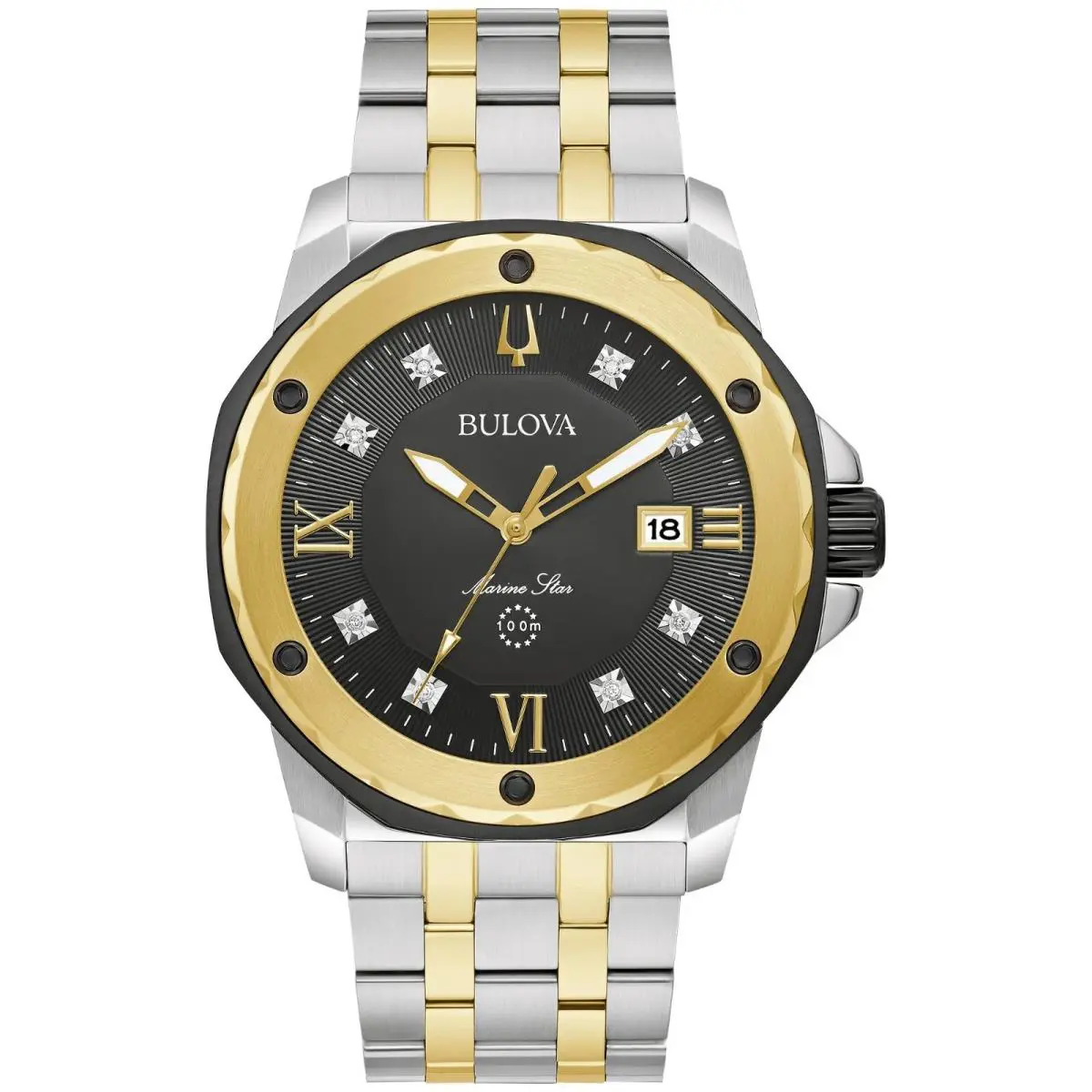 Bulova Men`s Marine Star Date Quartz Silver Stainless Steel Watch 44 MM 98D175