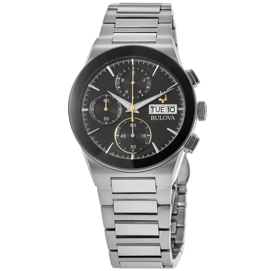 Bulova Millennia Chronograph Black Dial Stainless Steel Men`s Watch 96C149