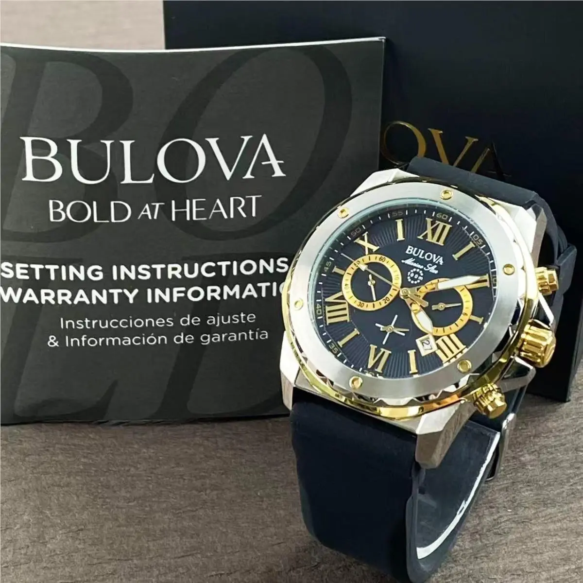 Bulova Marine Star 98B277 Men`s Quartz Watch Silicone Strap 44mm