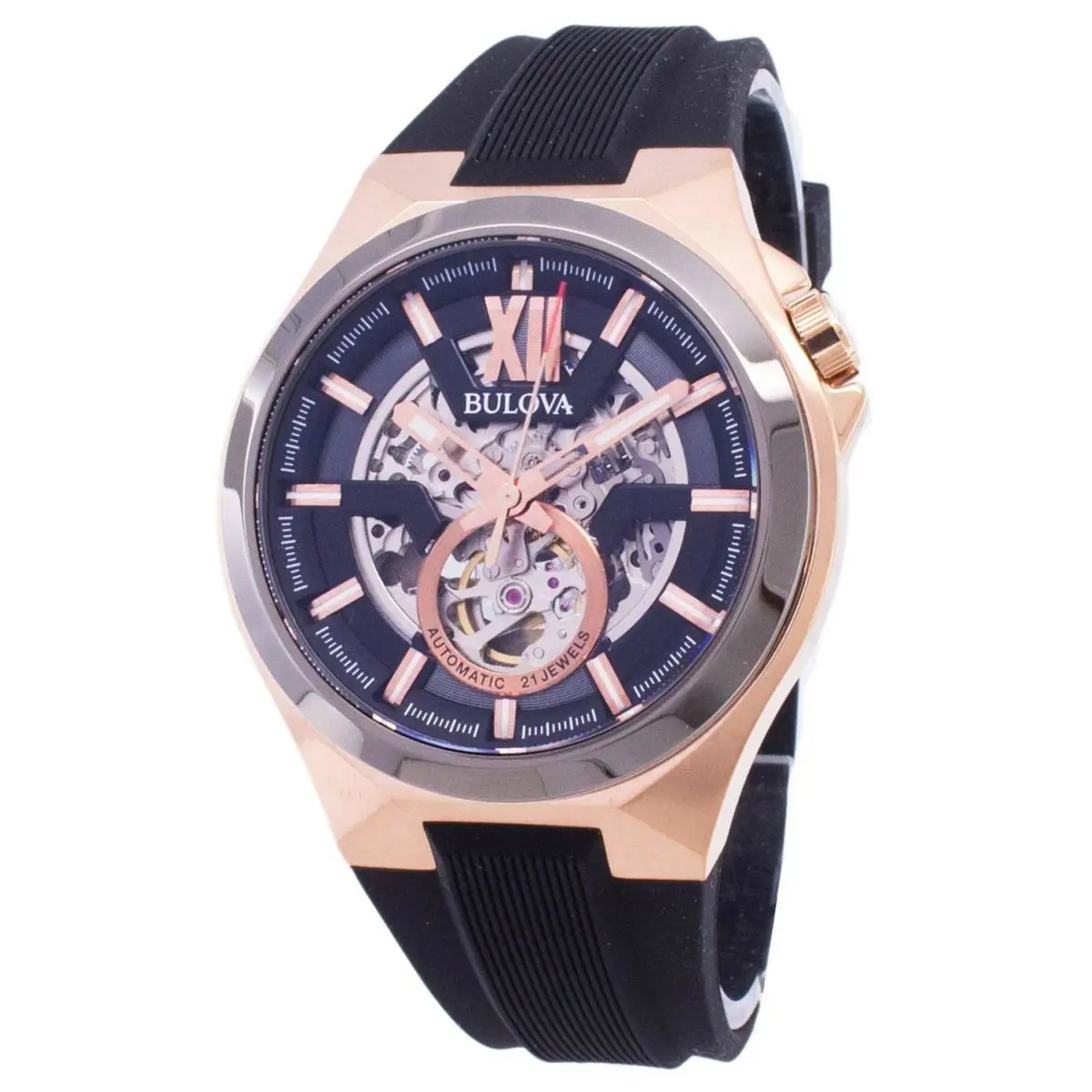 Bulova Classic Black Skeleton Dial Power Reserve 98A177 Automatic Mens Watch - Dial: Black, Band: Black, Bezel: No Bezel