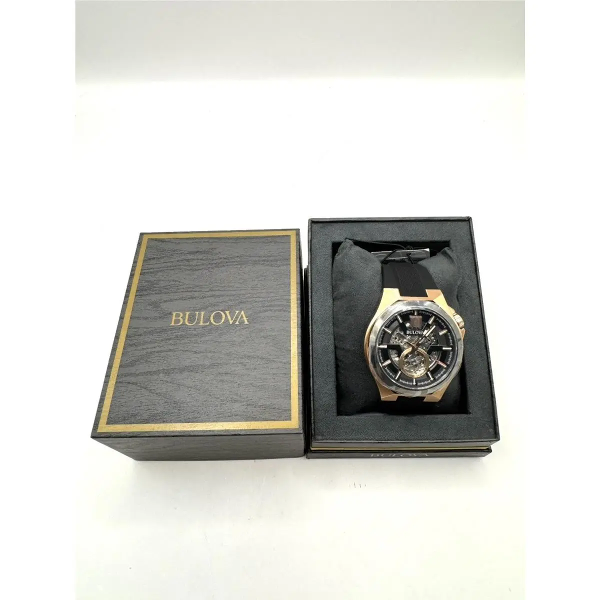 Bulova Silicone 98A177 Men`s Watch 46mm CP3017572 - Dial: Rose Gold, Band: Black, Bezel: Black