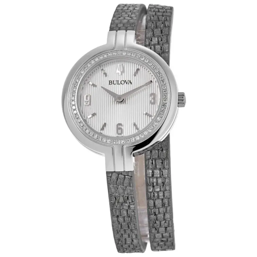 Bulova Rhapsody Silver Dial Sliver Lizard Strap Women`s Watch 96R236