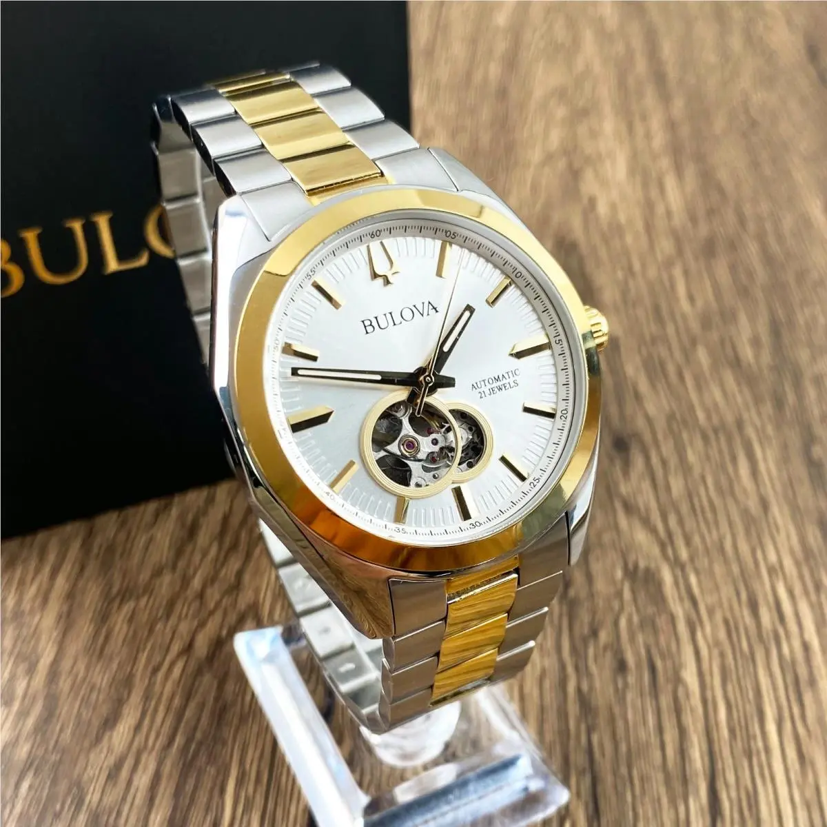 Bulova Surveyor 98A284 Silver Gold Dial Two-tone Stainless Automatic Men`s Watch