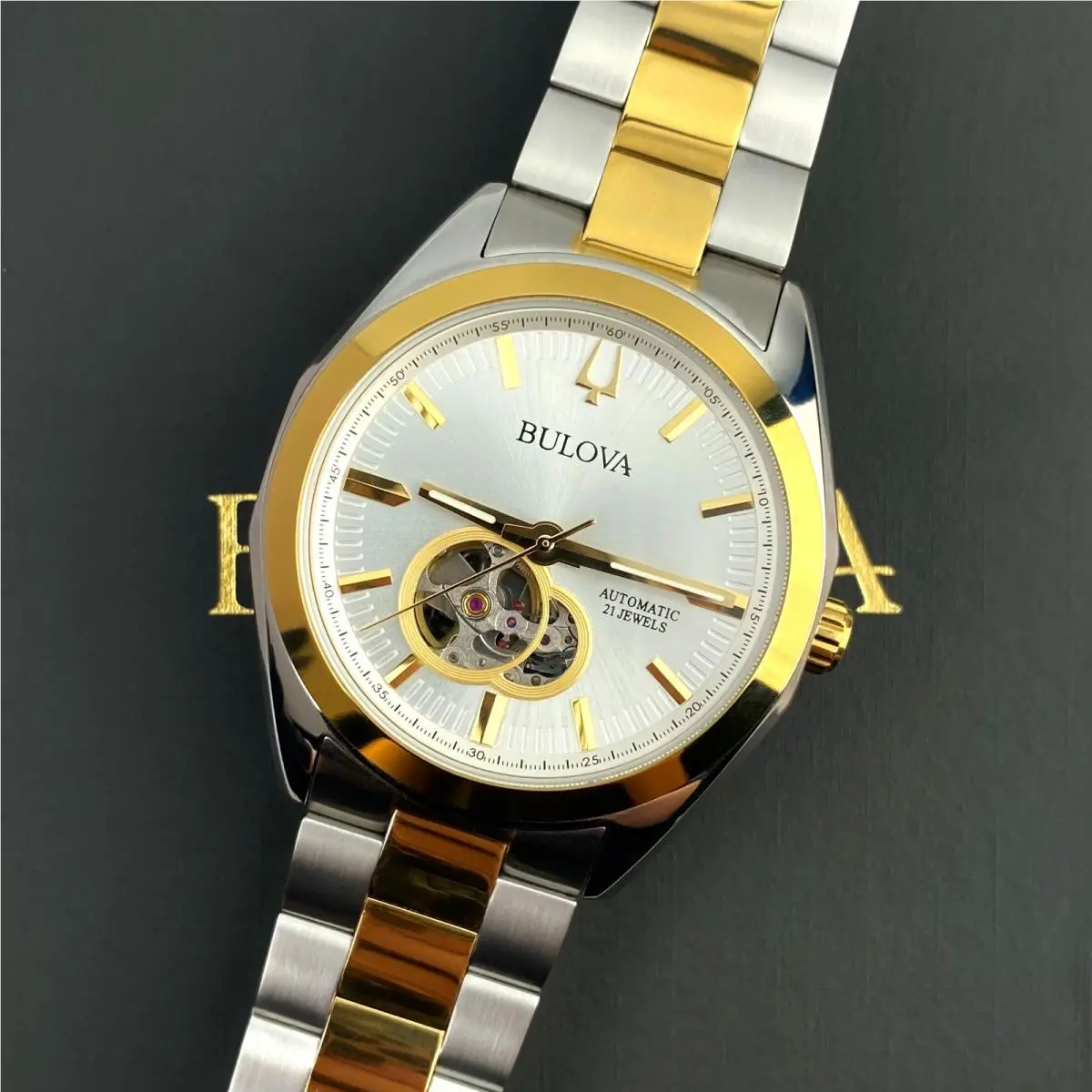 Bulova Surveyor 98A284 Automatic 42mm Silver Tone Dial Gold/silver Men`s Watch