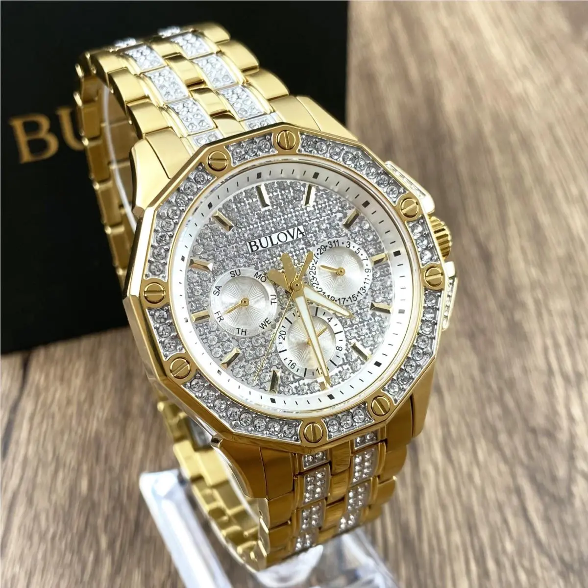 Bulova Octava 98C126 Crystal Dial Gold-tone Stainless Steel Men`s Watch