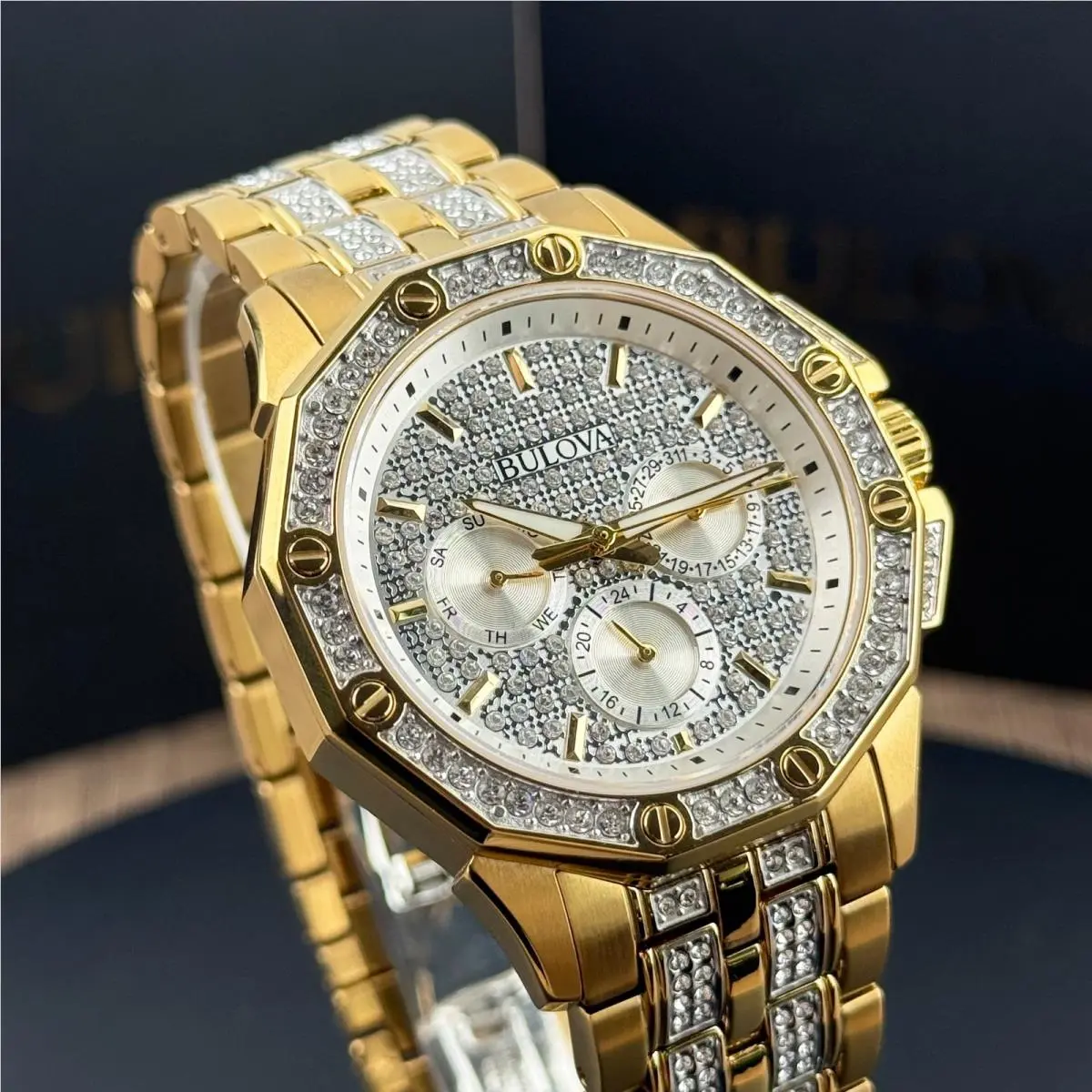 Bulova Octava 98C126 Crystal Dial Gold-tone Stainless Steel Quartz Men`s Watch