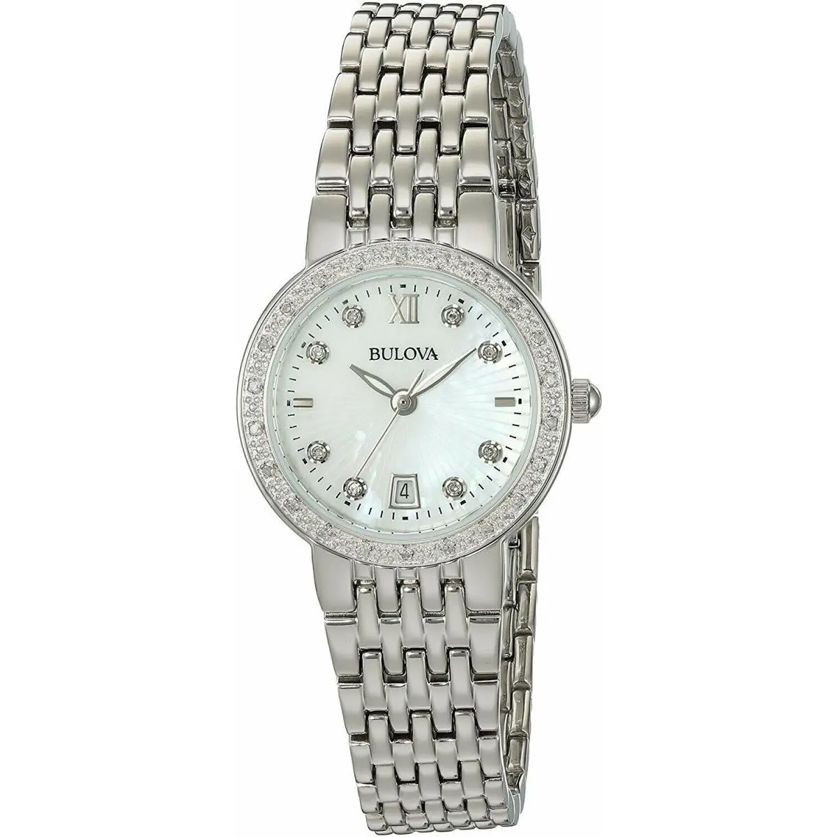 96R203 Women`s 26mm Diamond Bezel Mop Dial Stainless Steel Watch by Bulova