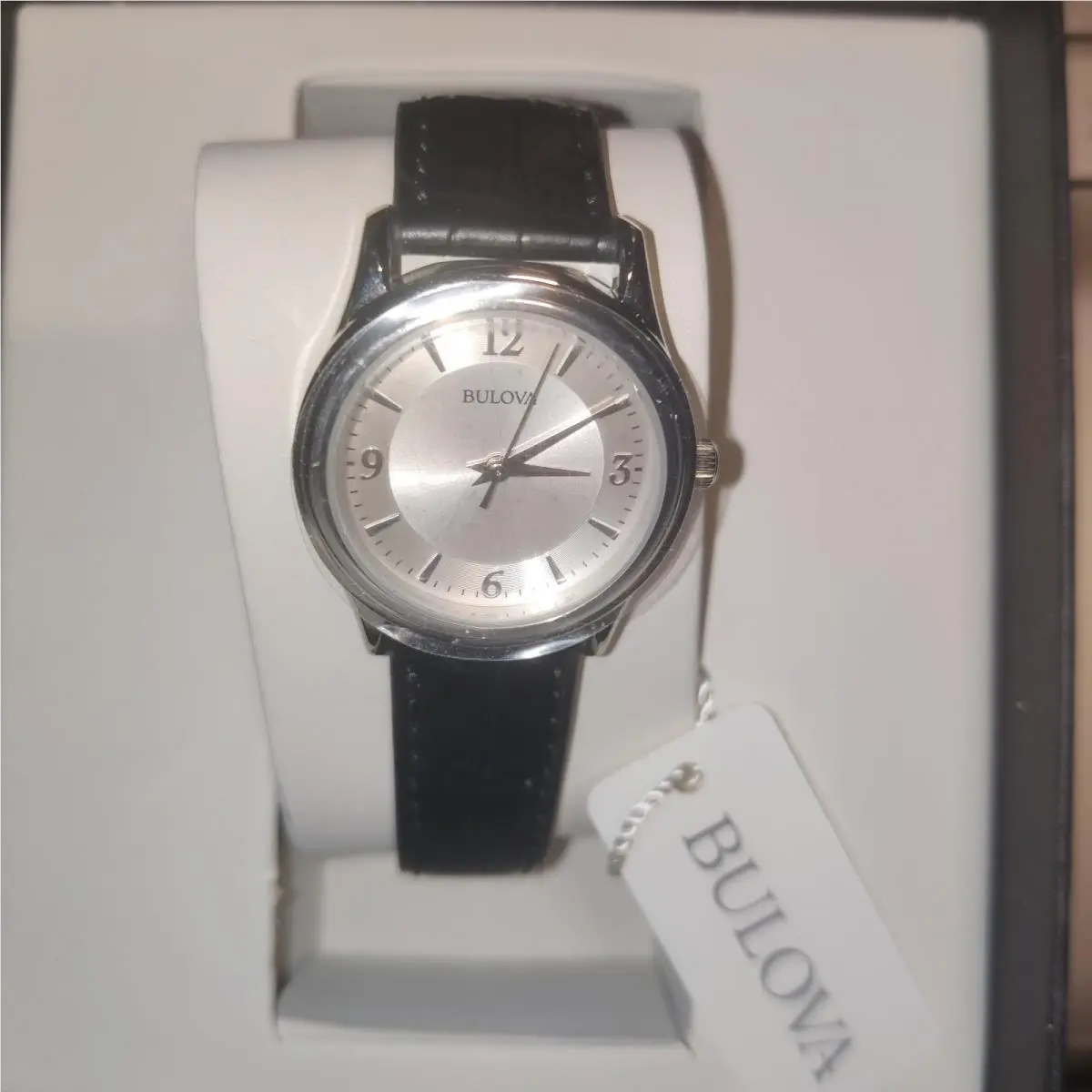 96T58 Women`s Watch Black Leather Strap Silver Dial by Bulova