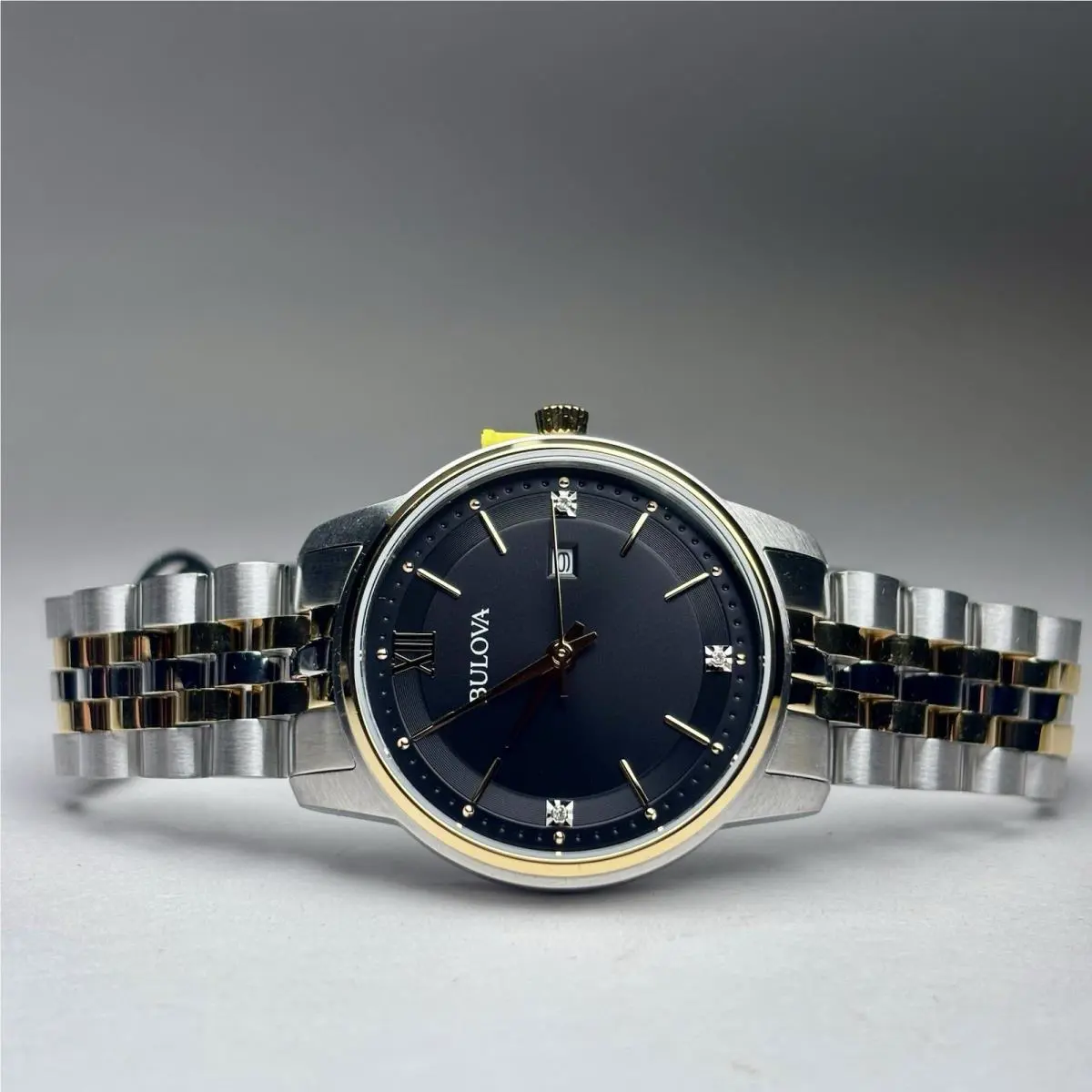 Bulova Classic Black Diamond Ladies Two Tone Jubilee 32mm Quartz Watch 98X125