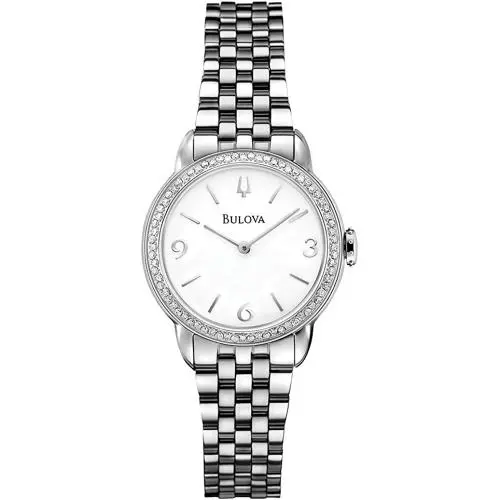 Bulova 96R181 72 Diamonds Silver Tone White Dial Sapphire Womens Dress Watch