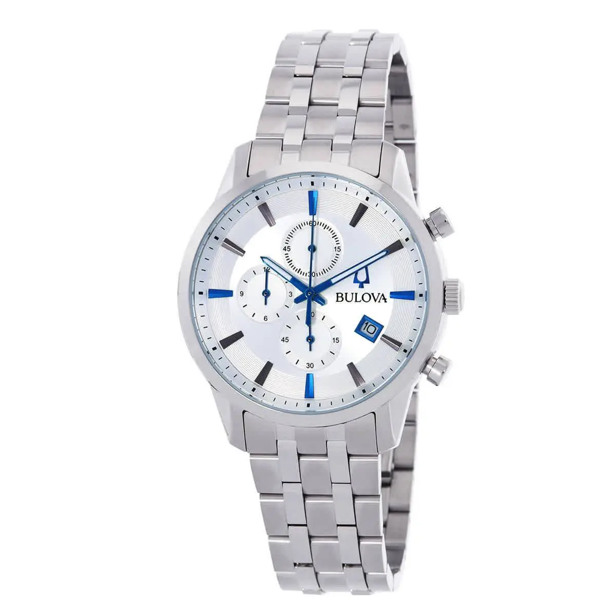 Bulova Sutton Chronograph Quartz Silver Dial Men`s Watch 96B404 - Dial: Silver-tone, Band: Silver-tone, Bezel: Silver-tone