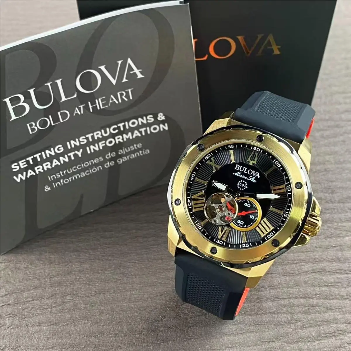Marine Star 98A272 Men`s Automatic Watch Black Rubber Strap by Bulova
