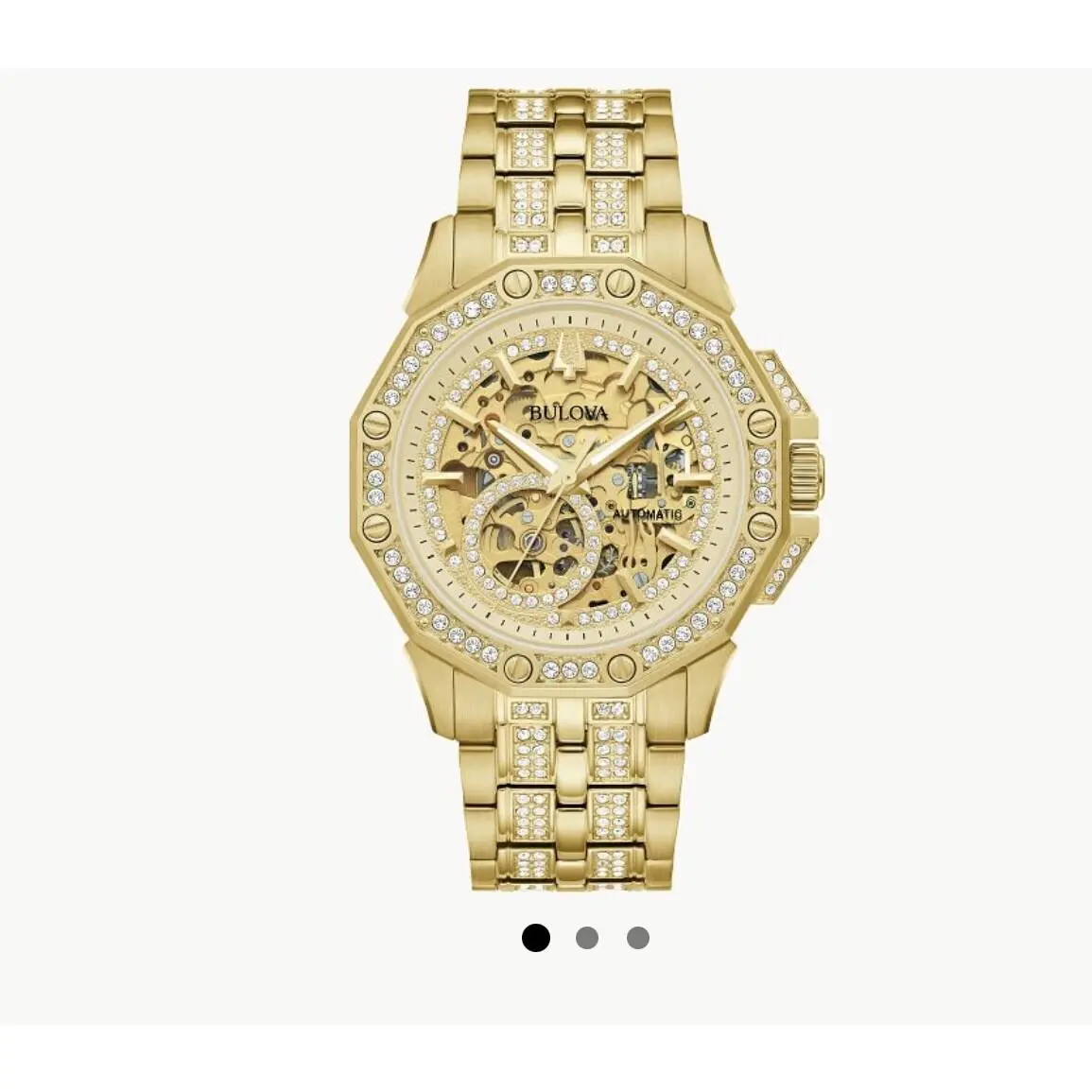 Bulova 98A292 Octava Automatic Men`s Watch with Crystals Gold Dial - Dial: Gold, Band: Gold, Bezel: Gold