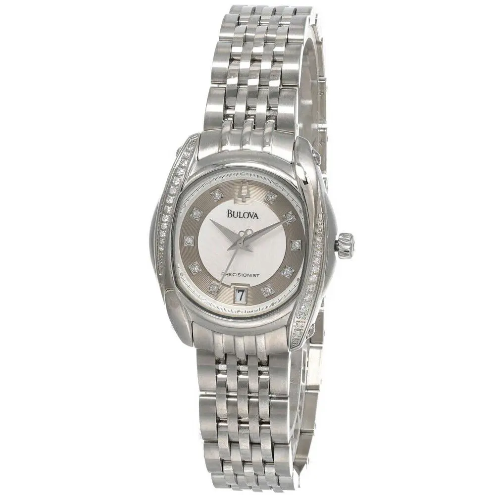 Bulova Precisionist Stainless Steel Women`s Watch 96R141 - Dial: Mother of Pearl, Band: Silver, Bezel: Diamond Set