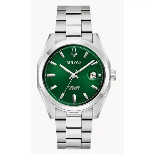 Bulova 96B429 Surveyor Automatic Silver Men`s Watch Green Dial