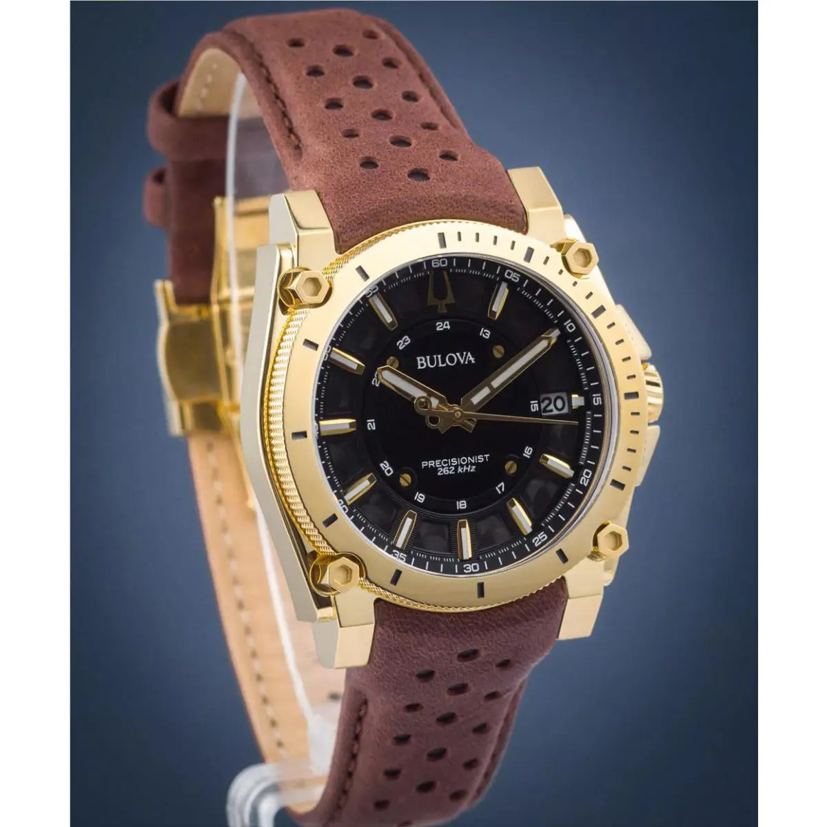 Bulova Precisionist Men`s Watch 97B216 Sapphire Crystal Black Dial Leather Band