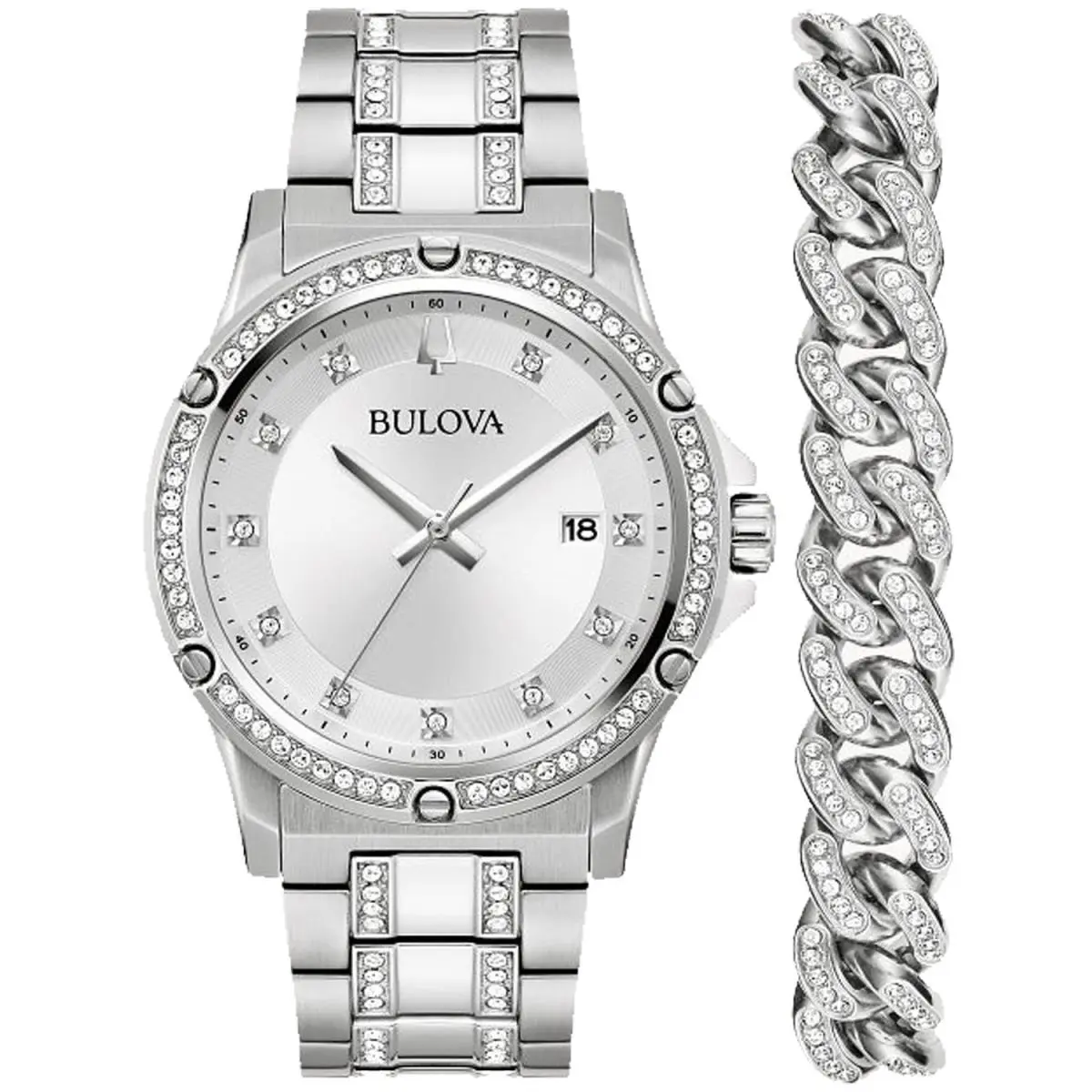 Bulova Men`s Crystal Box Set Silver Dial Watch - 96K114