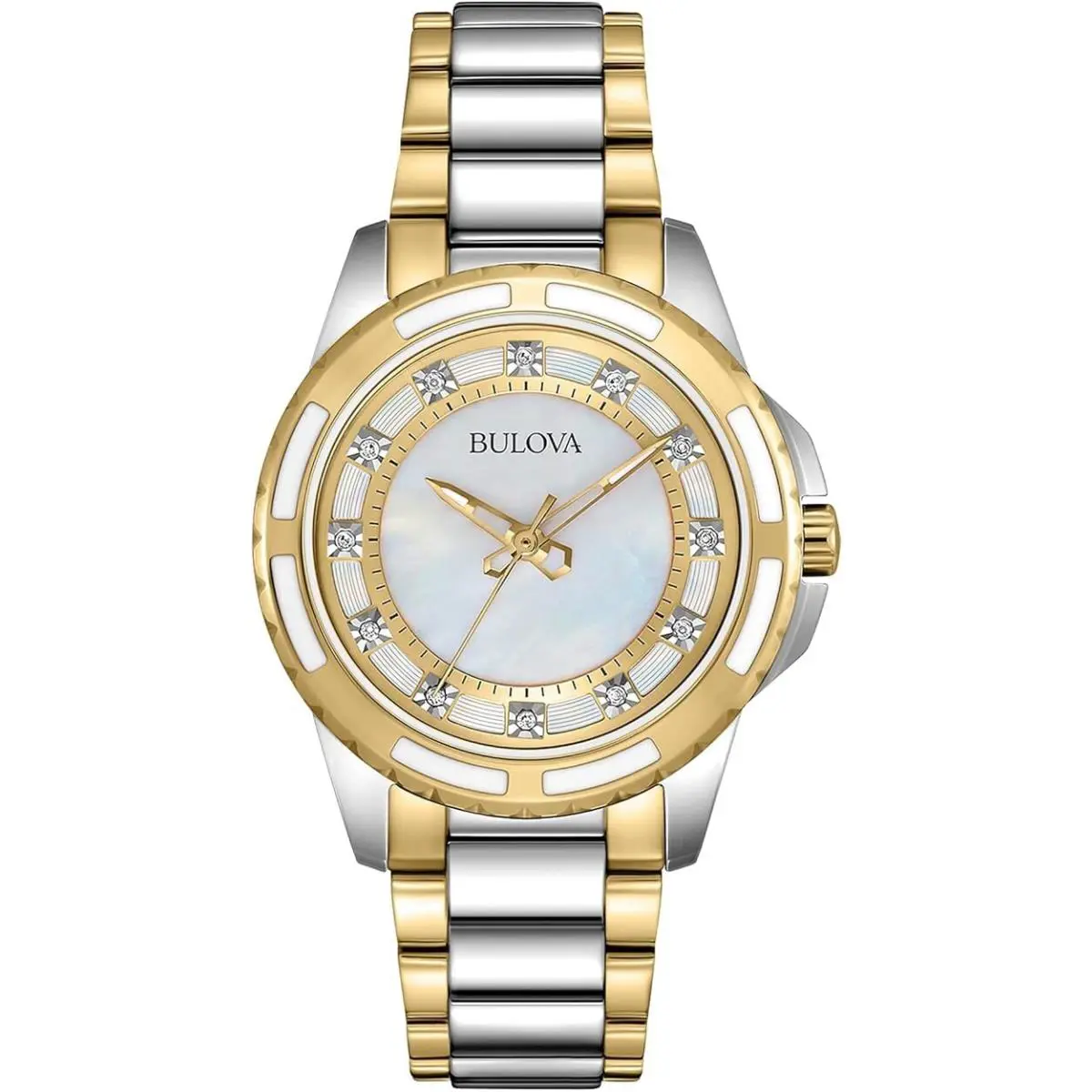 Women`s Bulova Watch 32mm with 12 Diamonds 98P134 - Dial: White, Band: Silver, Gold, Pink, Multicolor