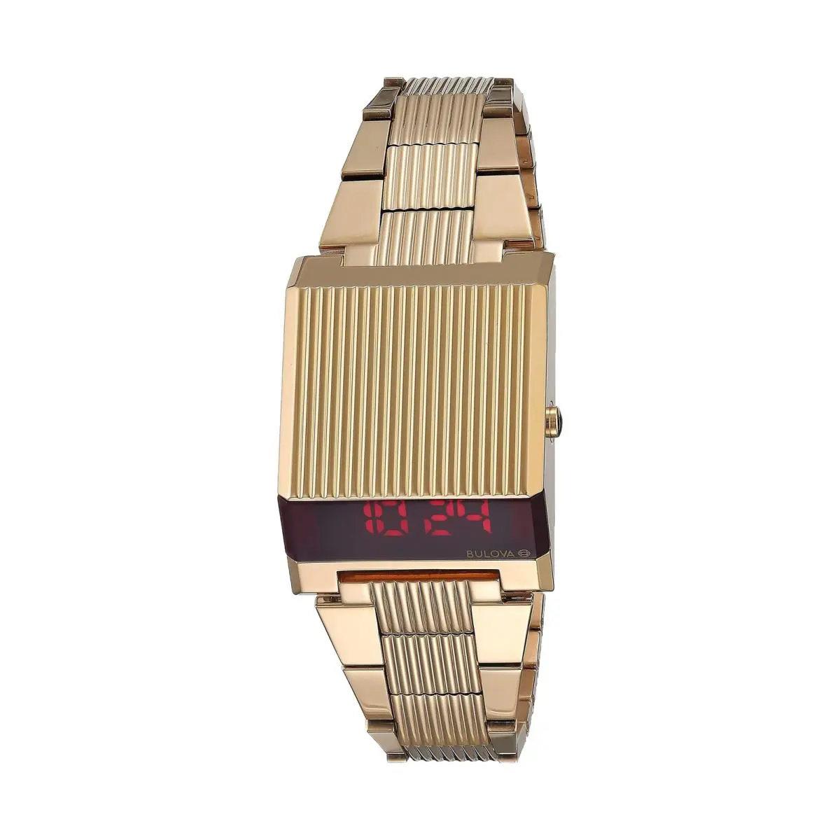 Bulova Computron 97C110 Watch - Dial: Red, Band: Gold