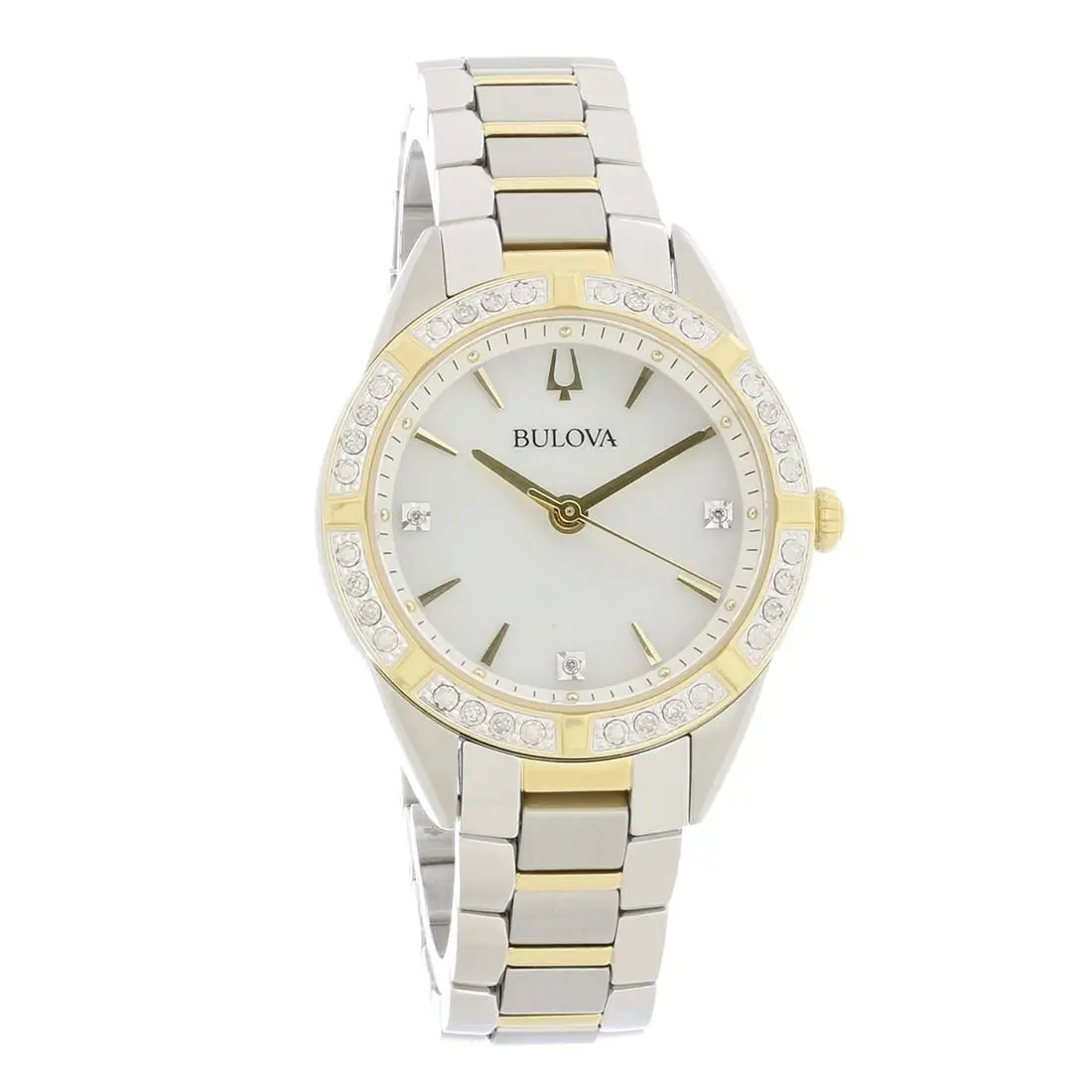Bulova Sutton Women`s Mop Dial Diamond Two-tone Quartz Watch 98R263