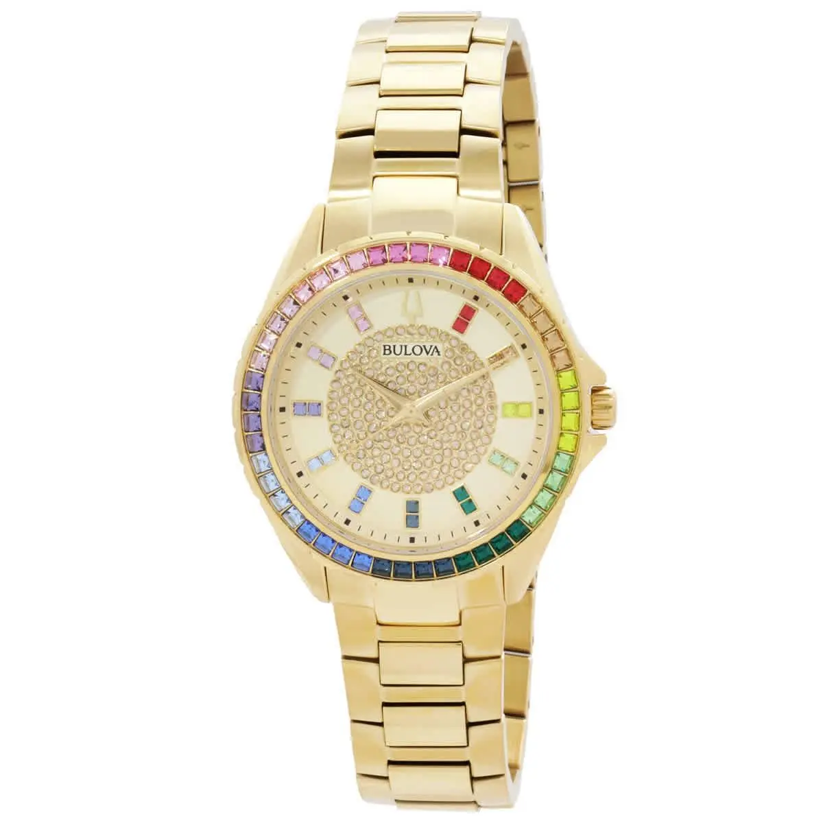 Bulova Phantom Quartz Crystal Champagne Dial Men`s Watch 97A179 - Dial: Gold, Band: Gold-tone, Bezel: Gold-tone