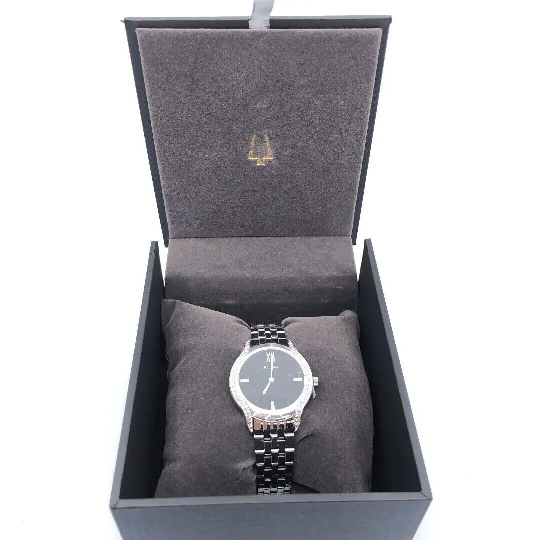 Bulova Fashion Wristwatch Black Silver Bracelet Band